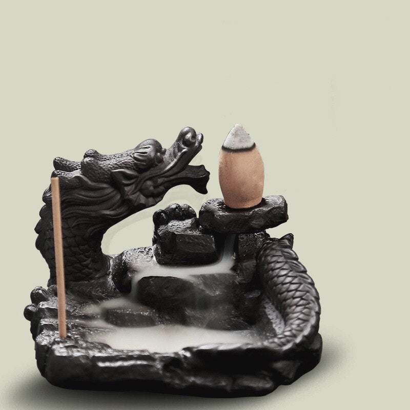 Porta incenso in ceramica con riflusso con bruciatore a cascata del drago