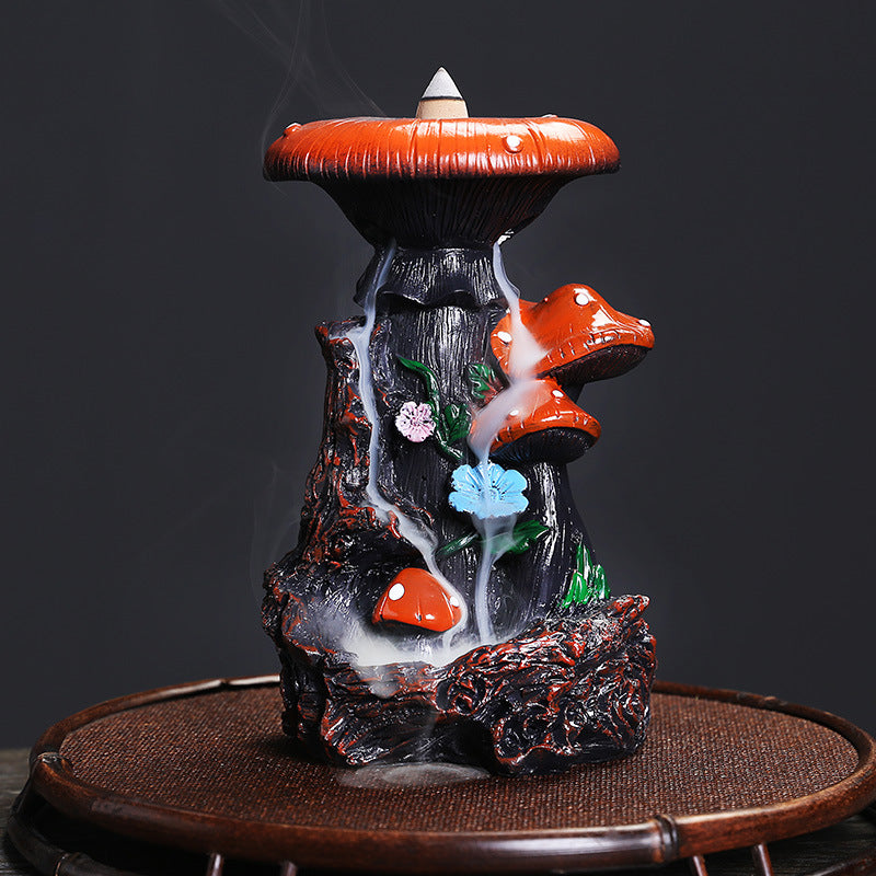 Mushroom Backflow Waterfall Incense Burner With Mountain River – Nola Zen