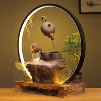 Buddha Monk LED Backflow Incense Burners Indoor Fountain Pond Bonsai Tree