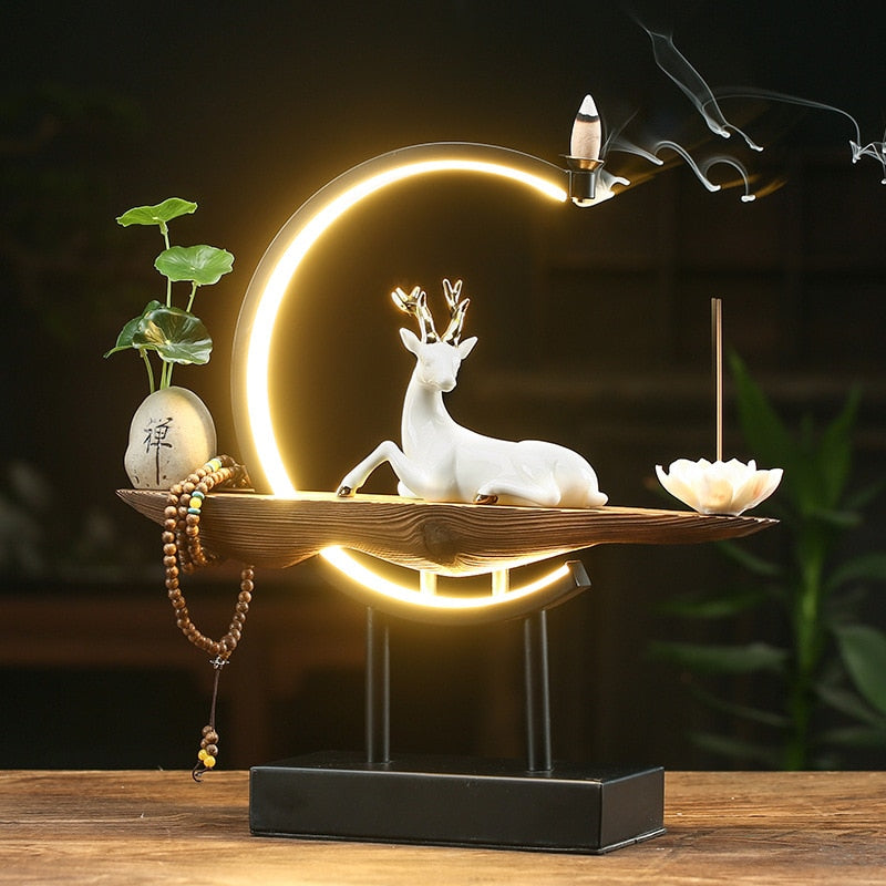 Lucky Deer LED Waterfall Censer Backflow Incense Burner