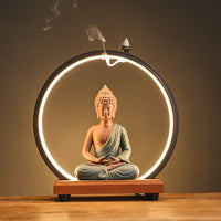 LED Buddha Monaco Zen Backflow bruciatore di incenso ornamento per soggiorno meditazione yoga