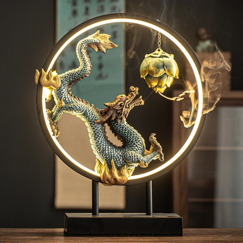 Bruciatore di incenso a riflusso a LED a forma di drago, decorazione della casa, soggiorno, ufficio, desktop