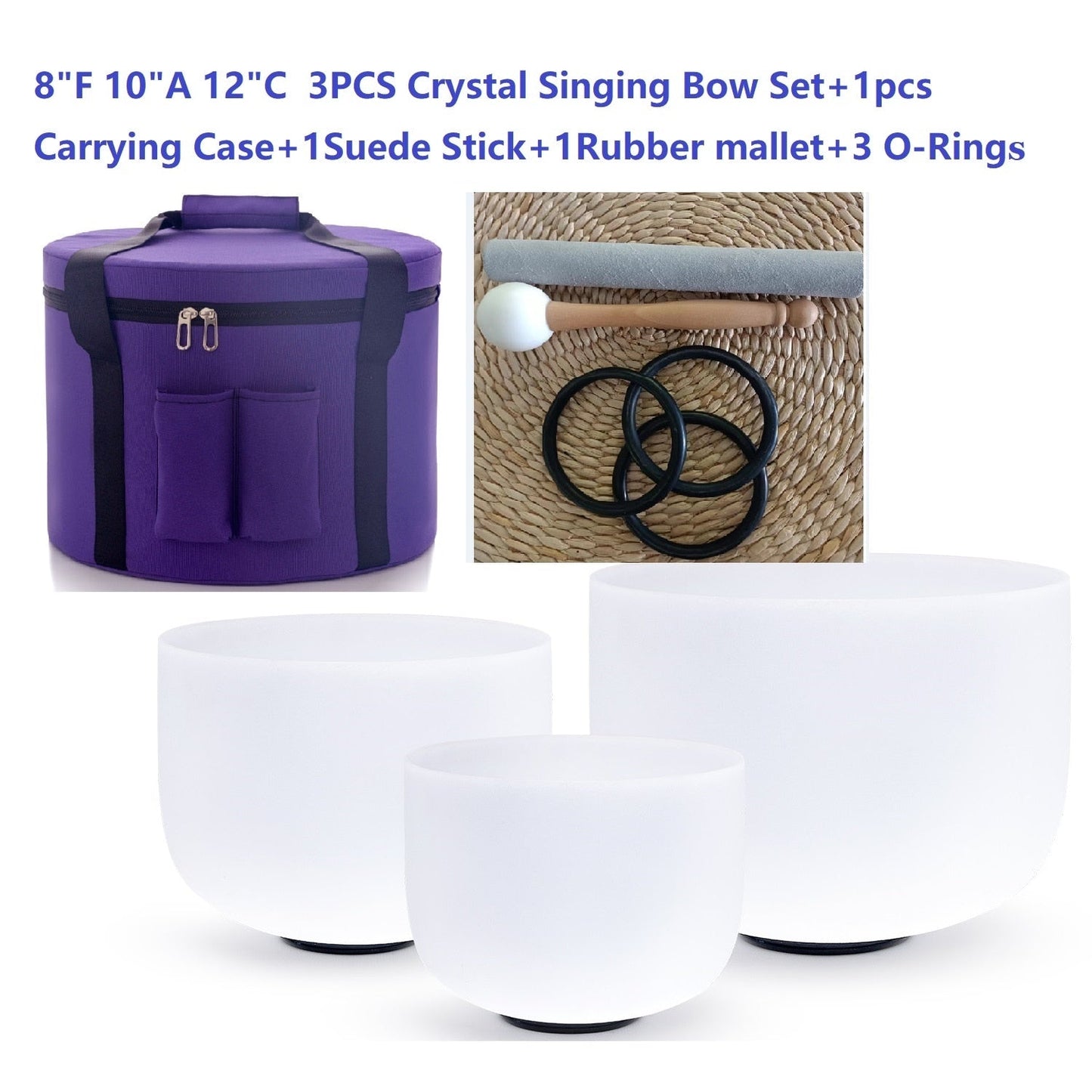 3PCS Set White Frosted Crystal Singing Bowl